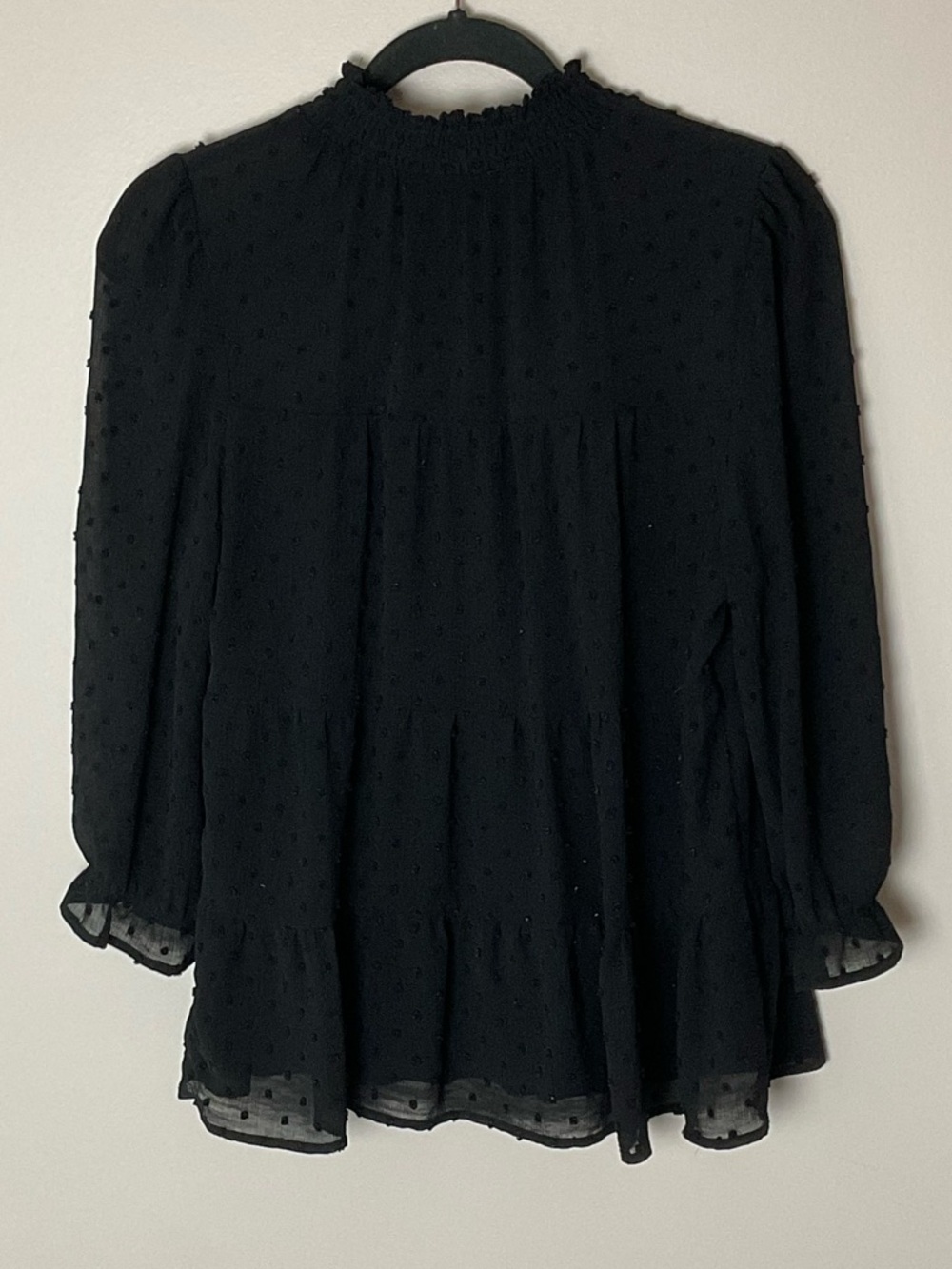 Monteau Womens Black Swiss Dot Ruffle Neck Blouse Ruffle Tiered Mock Neck Sz  XL - Picture 6 of 6
